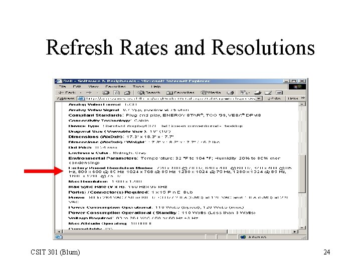 Refresh Rates and Resolutions CSIT 301 (Blum) 24 