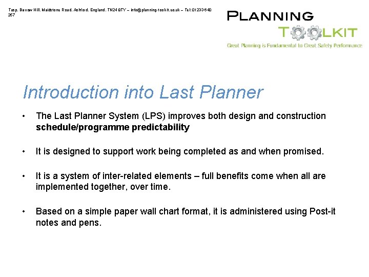Tusp, Barrow Hill, Maidstone Road, Ashford, England, TN 24 8 TY – info@planning-toolkit. co.