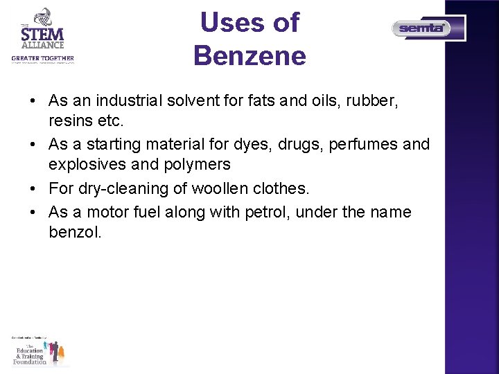 Uses of Benzene • As an industrial solvent for fats and oils, rubber, resins