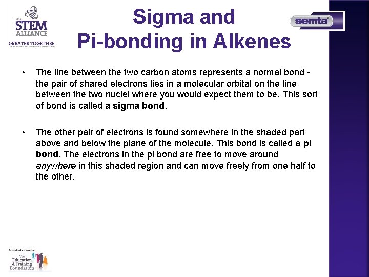 Sigma and Pi-bonding in Alkenes • The line between the two carbon atoms represents