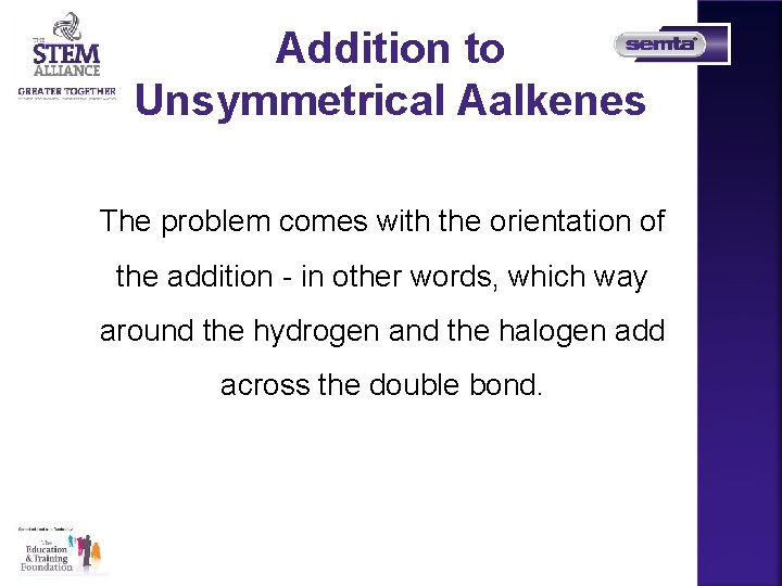 Addition to Unsymmetrical Aalkenes The problem comes with the orientation of the addition -