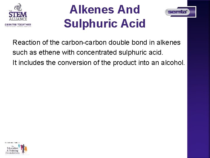 Alkenes And Sulphuric Acid Reaction of the carbon-carbon double bond in alkenes such as