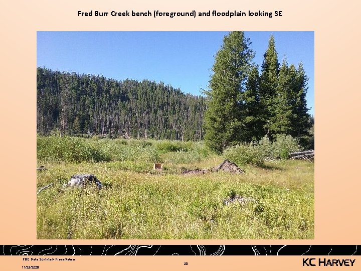 Fred Burr Creek bench (foreground) and floodplain looking SE FBC Data Summary Presentation 11/29/2020