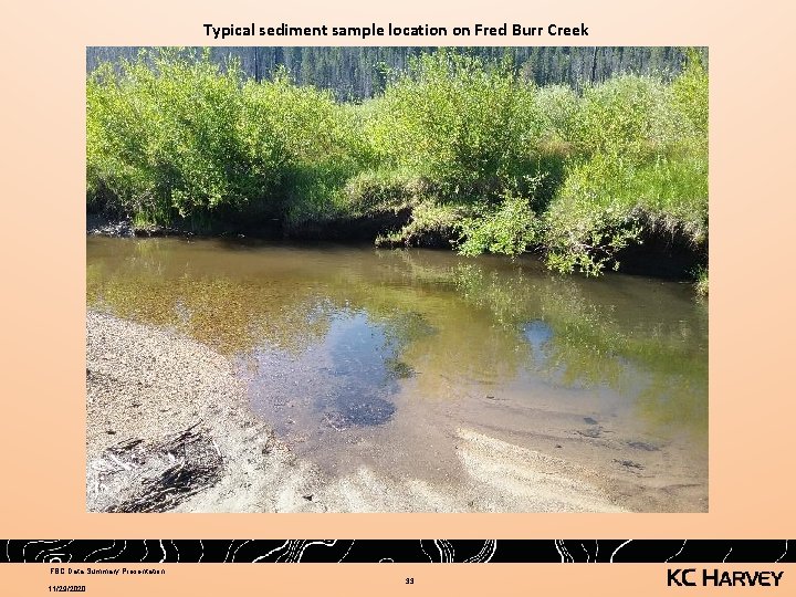 Typical sediment sample location on Fred Burr Creek FBC Data Summary Presentation 11/29/2020 33