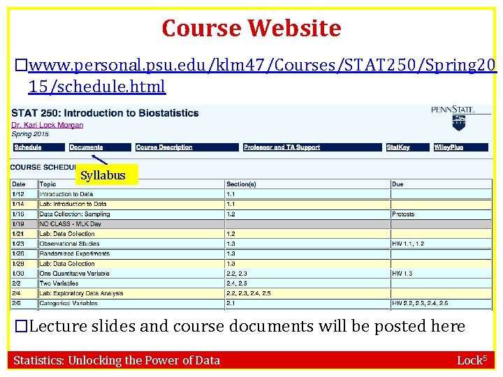 Course Website �www. personal. psu. edu/klm 47/Courses/STAT 250/Spring 20 15/schedule. html Syllabus �Lecture slides