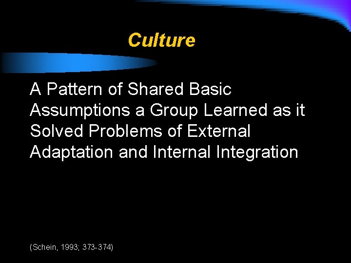 Culture A Pattern of Shared Basic Assumptions a Group Learned as it Solved Problems