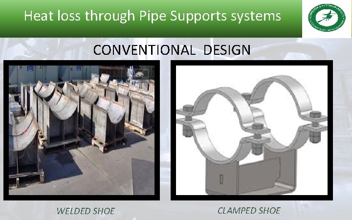 Heat loss through Pipe Supports systems CONVENTIONAL DESIGN WELDED SHOE CLAMPED SHOE 