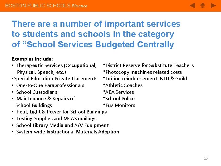 BOSTON PUBLIC SCHOOLS Finance There a number of important services to students and schools