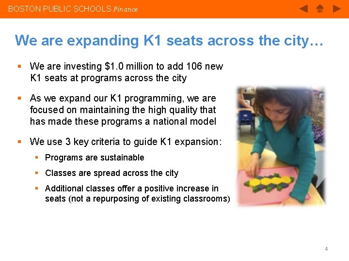 BOSTON PUBLIC SCHOOLS Finance We are expanding K 1 seats across the city… §