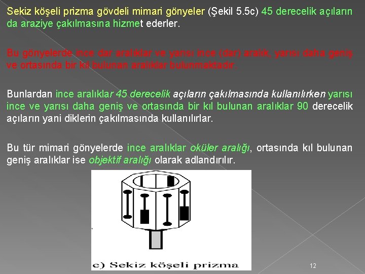 Sekiz köşeli prizma gövdeli mimari gönyeler (Şekil 5. 5 c) 45 derecelik açıların da