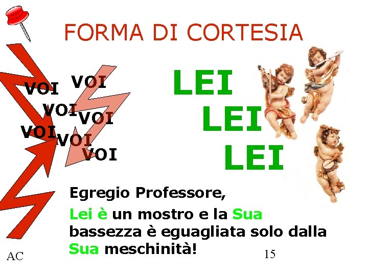 FORMA DI CORTESIA VOI VOI AC LEI LEI Egregio Professore, Lei è un mostro