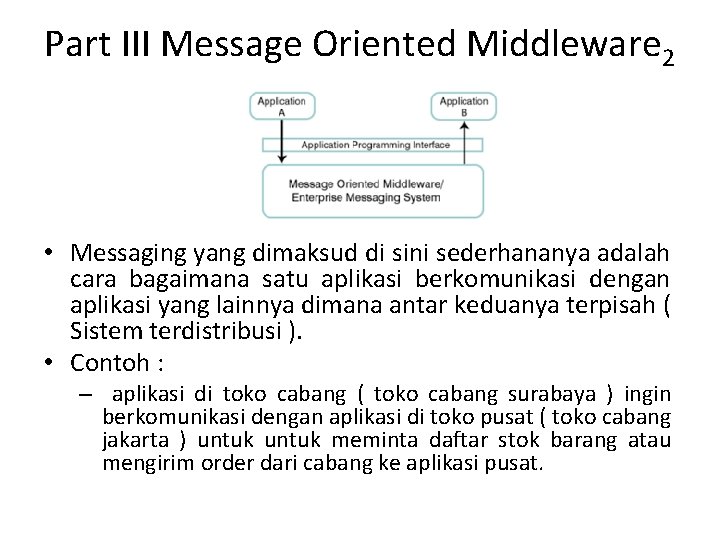 Part III Message Oriented Middleware 2 • Messaging yang dimaksud di sini sederhananya adalah