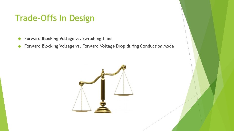 Trade-Offs In Design Forward Blocking Voltage vs. Switching time Forward Blocking Voltage vs. Forward Trade-Offs In Design Forward Blocking Voltage vs. Switching time Forward Blocking Voltage vs. Forward