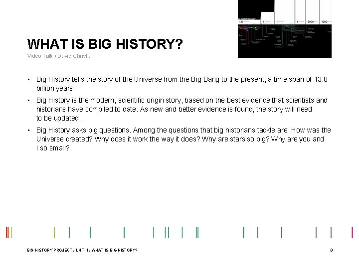 WHAT IS BIG HISTORY? Video Talk / David Christian • Big History tells the