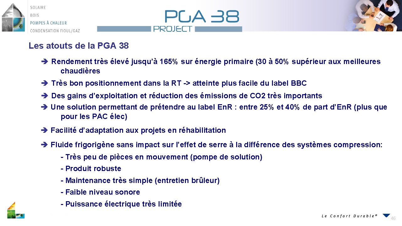 Les atouts de la PGA 38 Rendement très élevé jusqu’à 165% sur énergie primaire