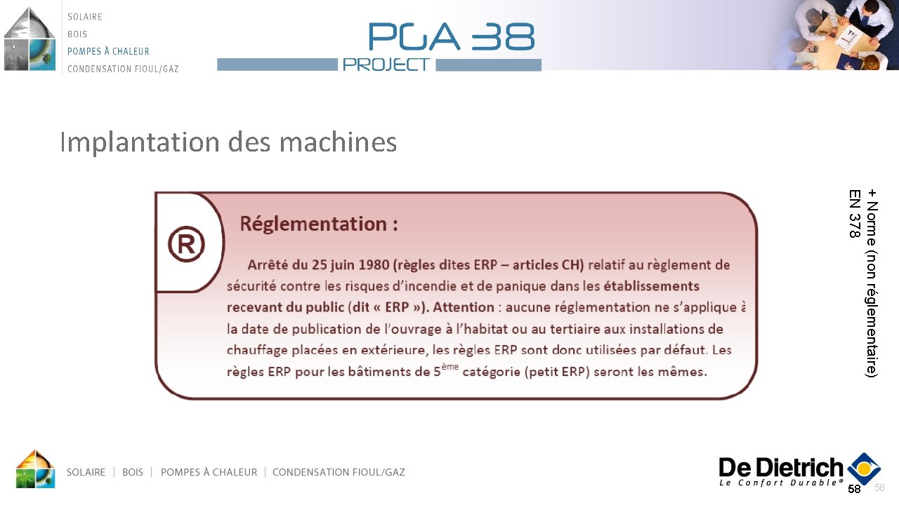 Implantation des machines + Norme (non réglementaire) EN 378 58 58 