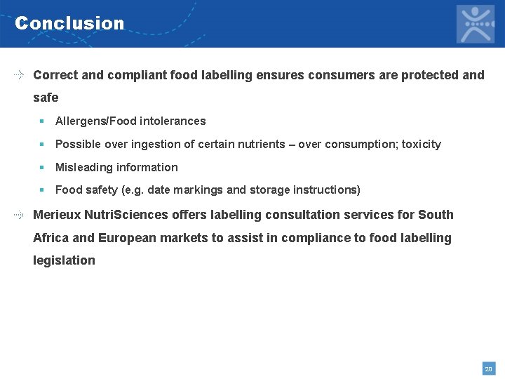 Conclusion Correct and compliant food labelling ensures consumers are protected and safe § Allergens/Food