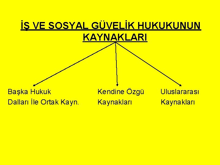 İŞ VE SOSYAL GÜVELİK HUKUKUNUN KAYNAKLARI Başka Hukuk Dalları İle Ortak Kayn. Kendine Özgü