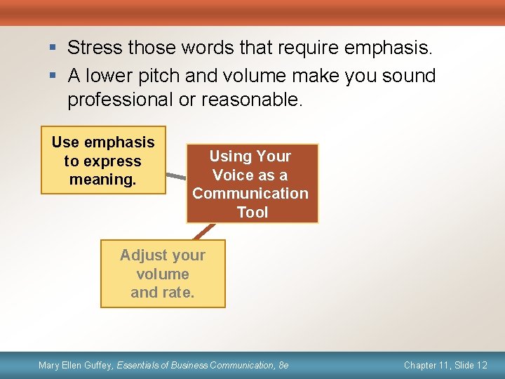 § Stress those words that require emphasis. § A lower pitch and volume make