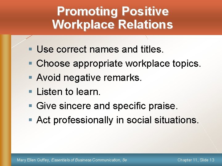 Promoting Positive Workplace Relations § § § Use correct names and titles. Choose appropriate