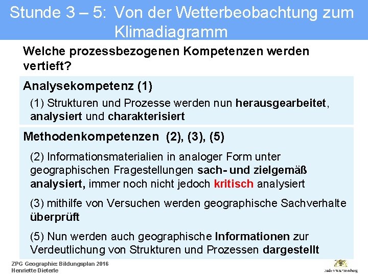 Stunde 3 – 5: Von der Wetterbeobachtung zum Klimadiagramm Welche prozessbezogenen Kompetenzen werden vertieft?