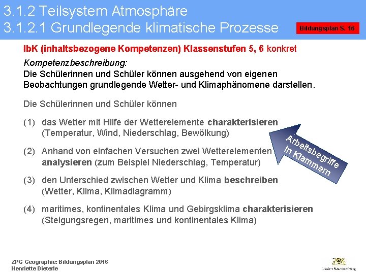 3. 1. 2 Teilsystem Atmosphäre 3. 1. 2. 1 Grundlegende klimatische Prozesse Bildungsplan S.