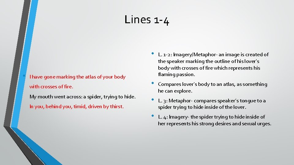 Lines 1 -4 • I have gone marking the atlas of your body with