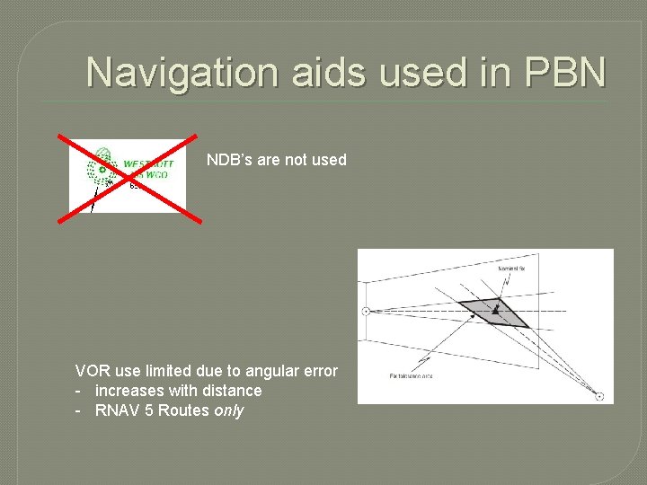 Navigation aids used in PBN NDB’s are not used VOR use limited due to