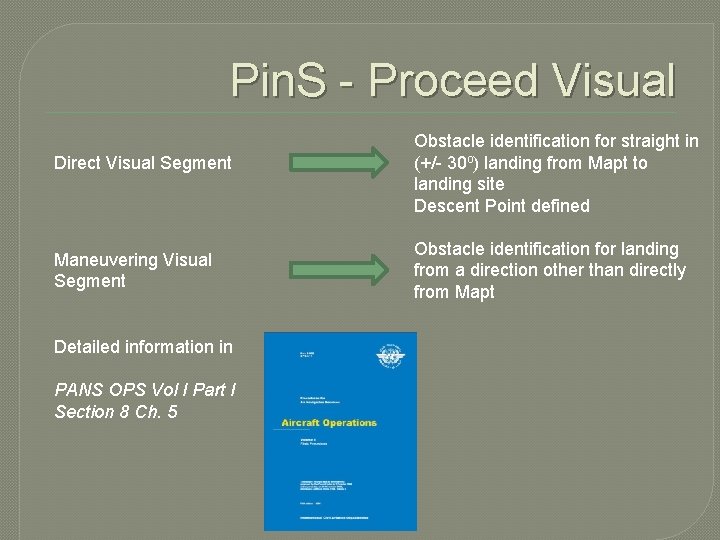 Pin. S - Proceed Visual Direct Visual Segment Maneuvering Visual Segment Detailed information in