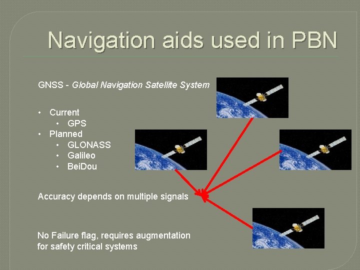 Navigation aids used in PBN GNSS - Global Navigation Satellite System • Current •