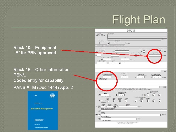 Flight Plan Block 10 – Equipment ’ R’ for PBN approved Block 18 –