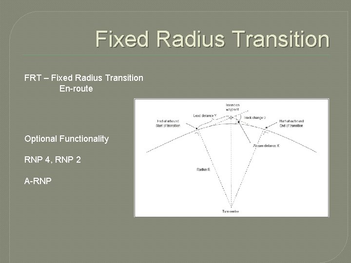 Fixed Radius Transition FRT – Fixed Radius Transition En-route Optional Functionality RNP 4, RNP