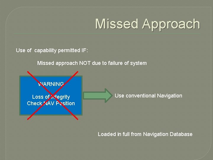 Missed Approach Use of capability permitted IF: Missed approach NOT due to failure of