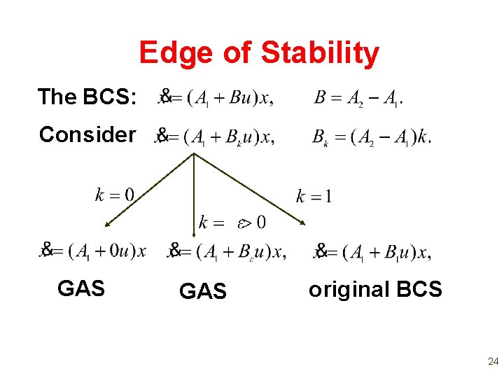 Edge of Stability The BCS: Consider GAS original BCS 24 