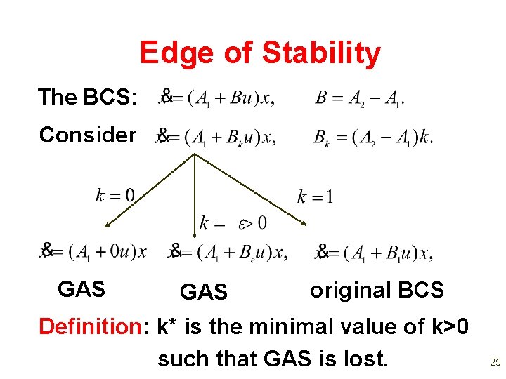 Edge of Stability The BCS: Consider GAS original BCS Definition: k* is the minimal