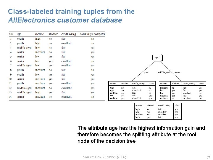 Class-labeled training tuples from the All. Electronics customer database The attribute age has the