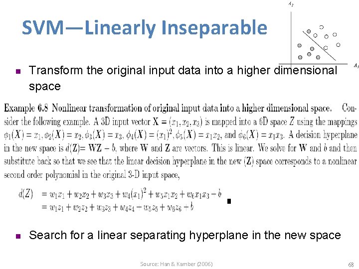 SVM—Linearly Inseparable n n Transform the original input data into a higher dimensional space