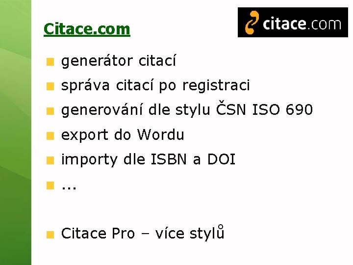 Citace. com generátor citací správa citací po registraci generování dle stylu ČSN ISO 690