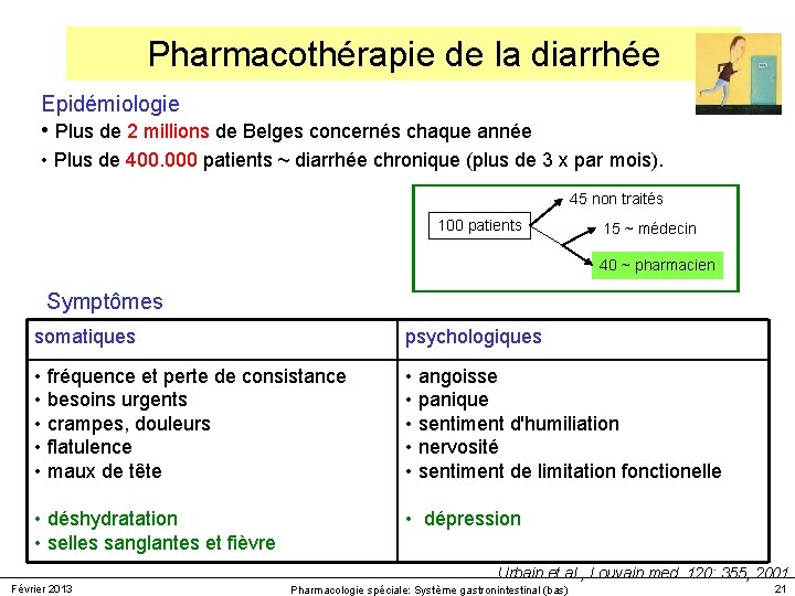 Pharmacothérapie de la diarrhée Epidémiologie • Plus de 2 millions de Belges concernés chaque Pharmacothérapie de la diarrhée Epidémiologie • Plus de 2 millions de Belges concernés chaque