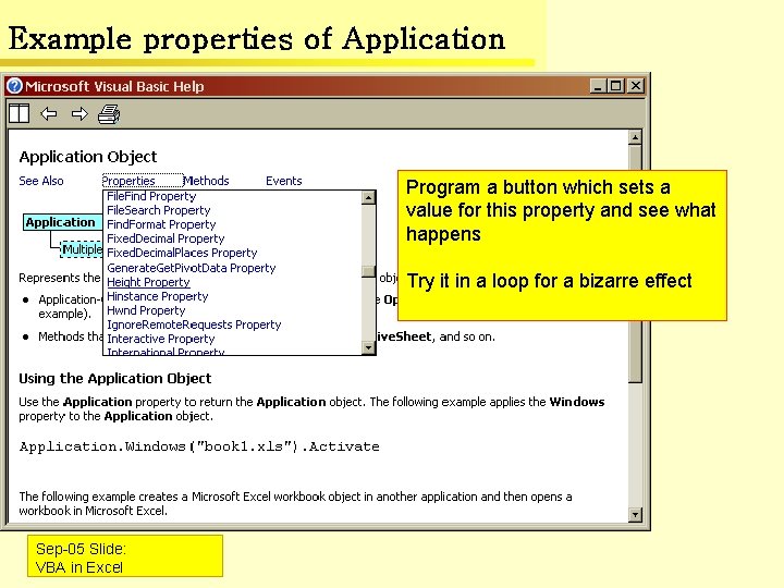 Example properties of Application Program a button which sets a value for this property