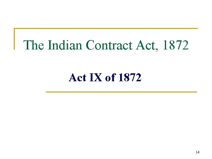 The Indian Contract Act, 1872 Act IX of 1872 14 