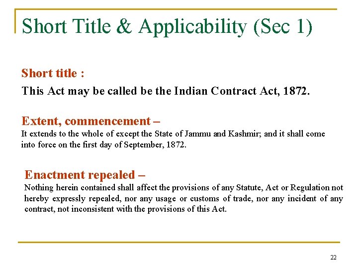 Short Title & Applicability (Sec 1) Short title : This Act may be called