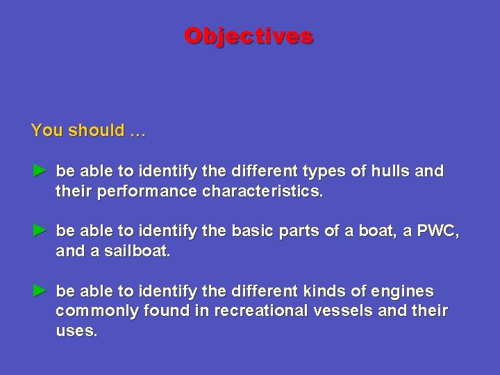 Objectives You should … ► be able to identify the different types of hulls