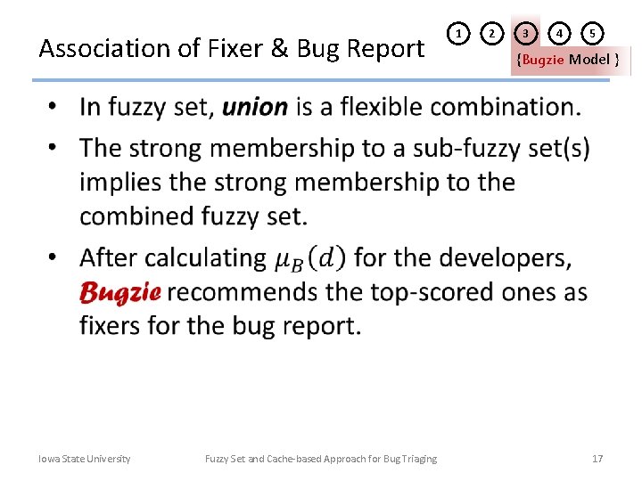 Association of Fixer & Bug Report 1 2 3 4 5 {Bugzie Model }