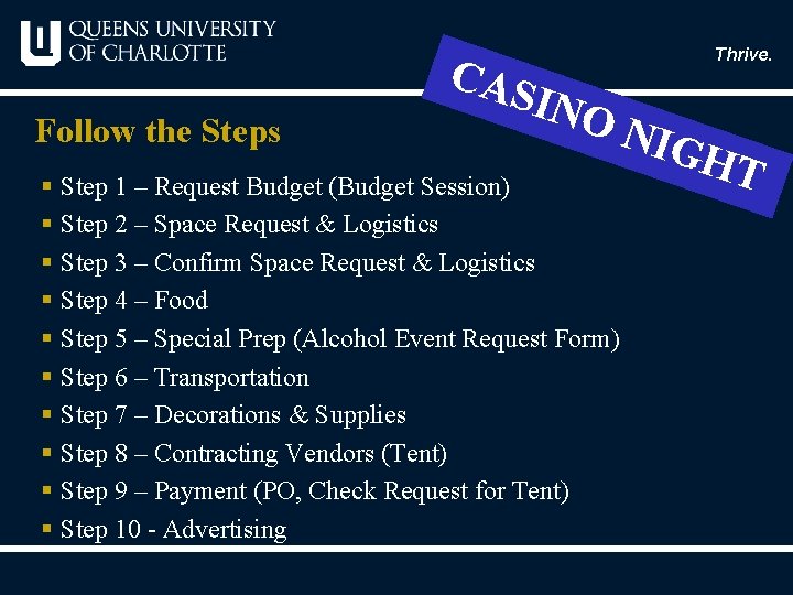 Follow the Steps Thrive. CAS INO § Step 1 – Request Budget (Budget Session)