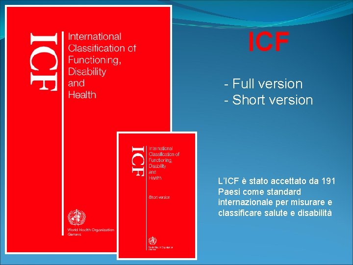 ICF - Full version - Short version L’ICF è stato accettato da 191 Paesi