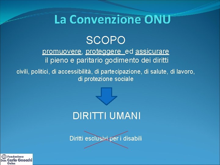 La Convenzione ONU SCOPO promuovere, proteggere ed assicurare il pieno e paritario godimento dei