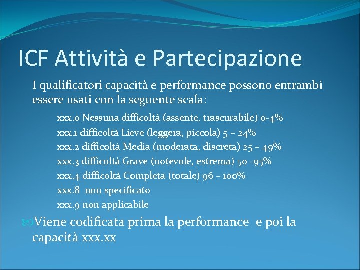 ICF Attività e Partecipazione I qualificatori capacità e performance possono entrambi essere usati con