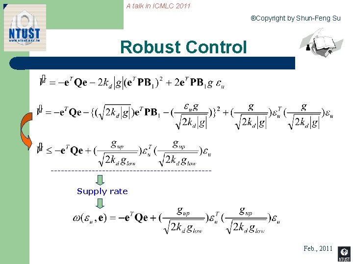 A talk in ICMLC 2011 ®Copyright by Shun-Feng Su Robust Control Supply rate 43