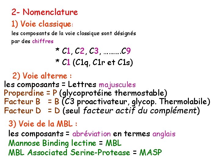2 - Nomenclature 1) Voie classique: les composants de la voie classique sont désignés